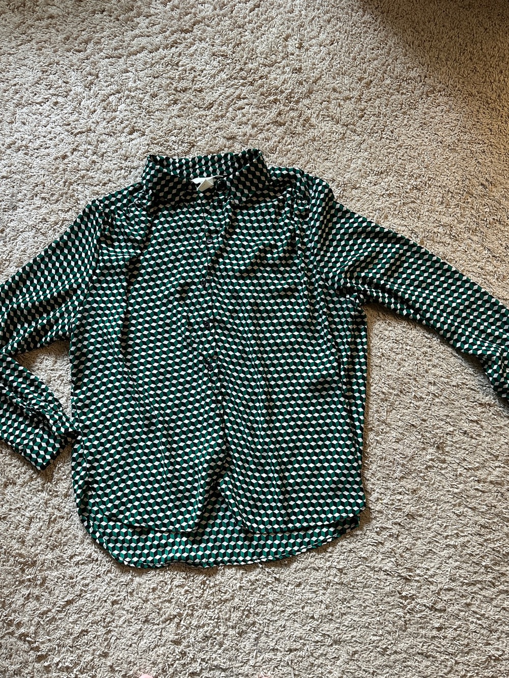 H&M Geometric Print Green Button-Up Blouse